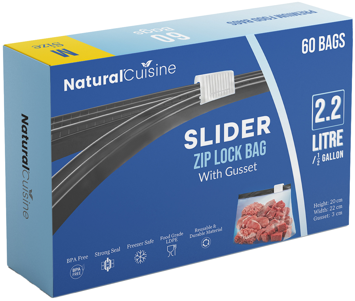 Case of 12 Natural Cuisine Large Slider Seal Food Storage Bags – 60 Large 4.5L Bags per Pack | BPA Free | Wholesale Bulk Pack