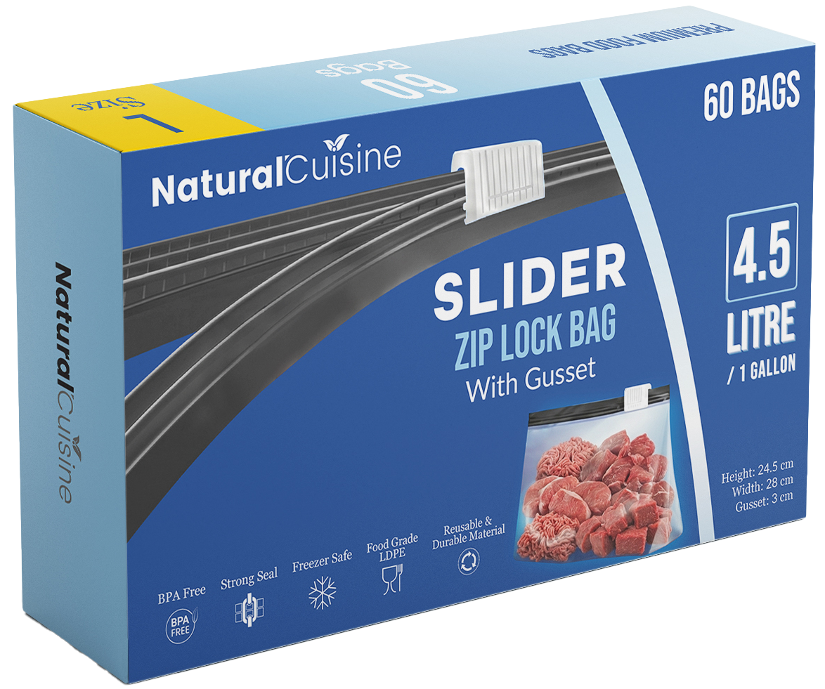Case of 12 Natural Cuisine Large Slider Seal Food Storage Bags – 60 Large 4.5L Bags per Pack | BPA Free | Wholesale Bulk Pack