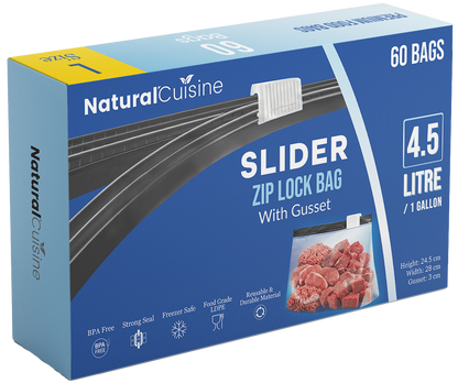 Case of 12 Natural Cuisine Large Slider Seal Food Storage Bags – 60 Large 4.5L Bags per Pack | BPA Free | Wholesale Bulk Pack