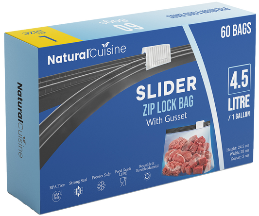 Case of 12 Natural Cuisine Large Slider Seal Food Storage Bags – 60 Large 4.5L Bags per Pack | BPA Free | Wholesale Bulk Pack