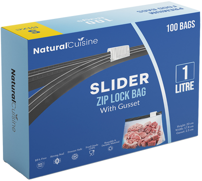 Case of 12 Slider 1 Litre Seal Ziplock Food Storage Bags – 100 Bags per Pack | BPA Free | Wholesale Bulk Pack