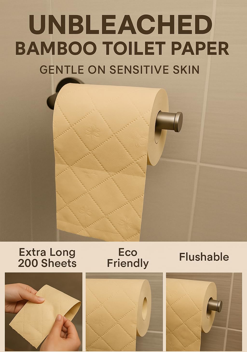 Pallet of 56 — Pure Boo® Unbleached Bamboo Toilet Rolls (24-Pack) | 3-Ply, 200 Sheets | Plastic-Free | Wholesale