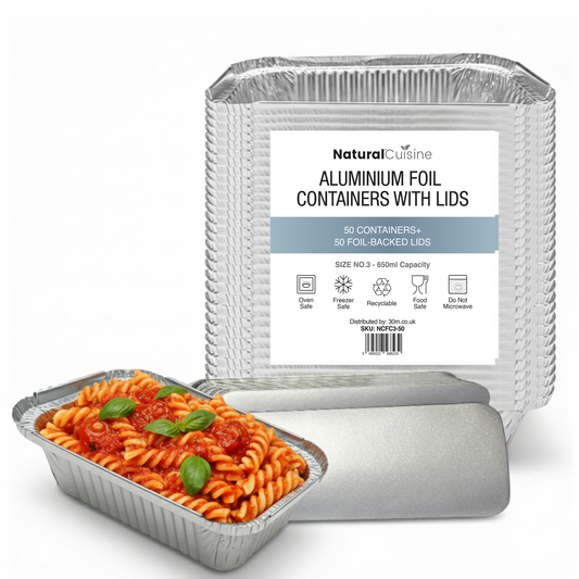 WHOLESALE BULK PACK  1000 Aluminium Foil Containers No.3 with Foil-Backed Lids – 650ml Capacity