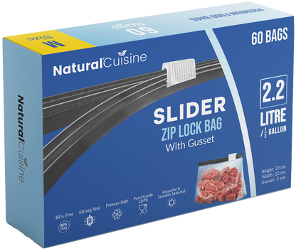 Case of 12 Natural Cuisine Large Slider Seal Food Storage Bags – 60 Large 4.5L Bags per Pack | BPA Free | Wholesale Bulk Pack