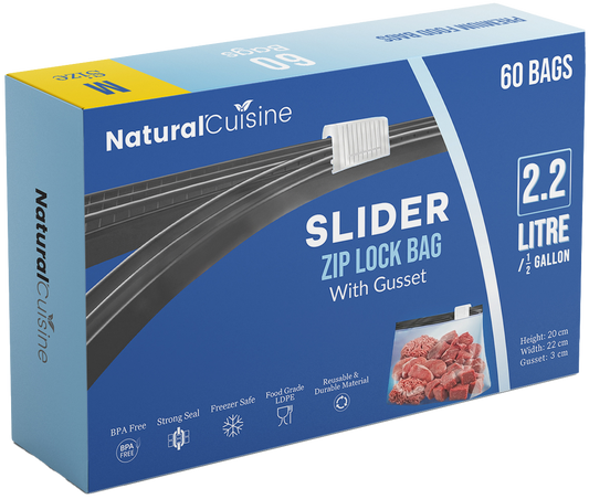 Case of 18 Natural Cuisine Slider Seal Food Storage Bags – 60 Medium 2.2L Bags per Pack | BPA Free | Wholesale Bulk Pack