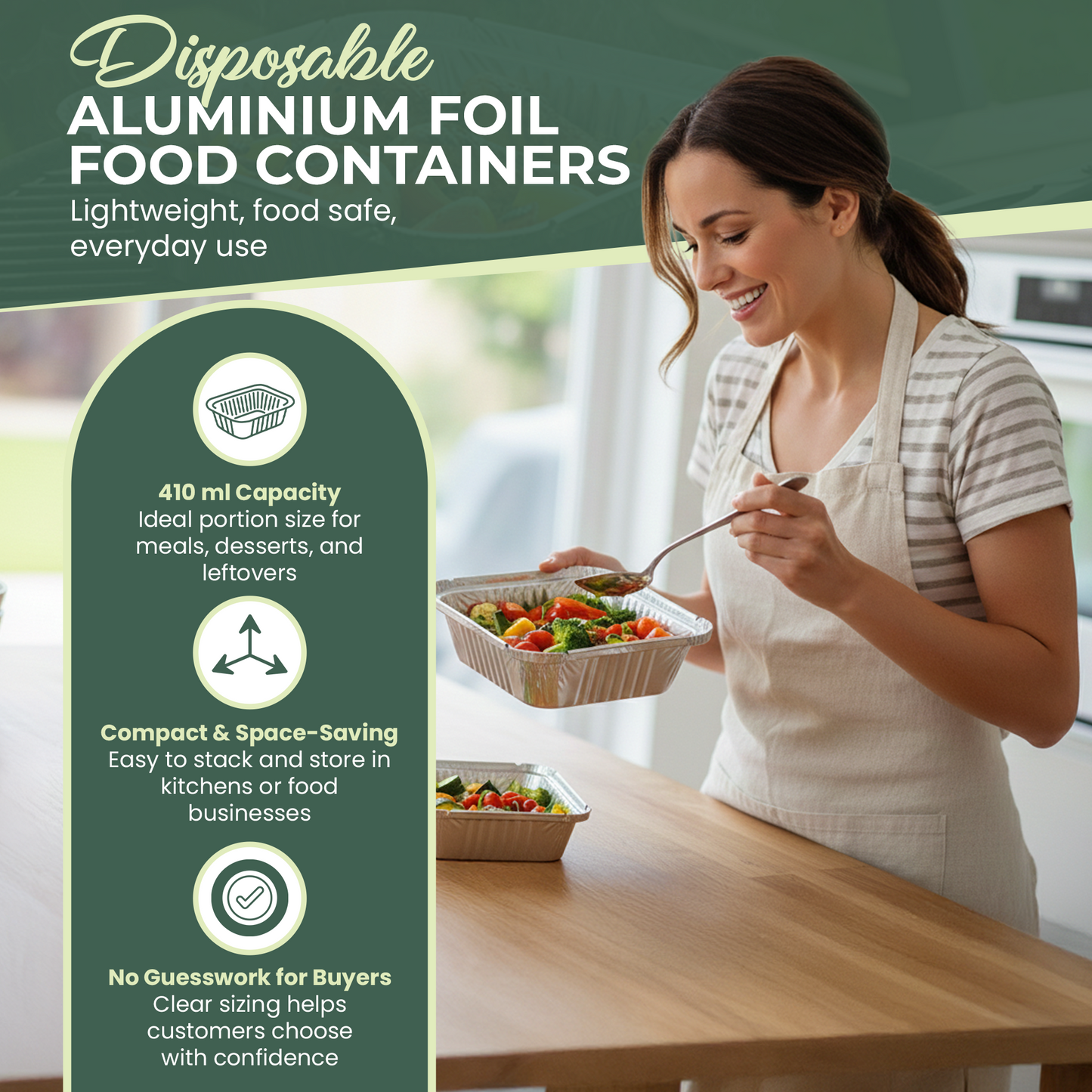 WHOLESALE BULK PACK  1000 Aluminium Foil Containers No.2 with Foil-Backed Lids – 410ml Capacity