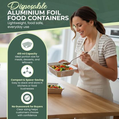 WHOLESALE BULK PACK  1000 Aluminium Foil Containers No.2 with Foil-Backed Lids – 410ml Capacity
