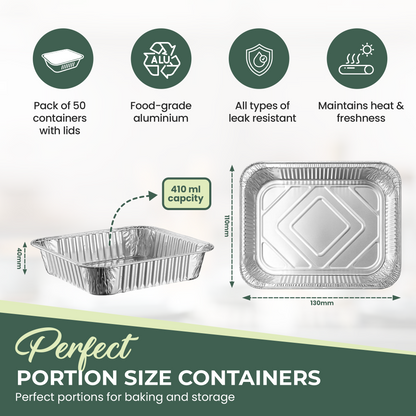 WHOLESALE BULK PACK  1000 Aluminium Foil Containers No.2 with Foil-Backed Lids – 410ml Capacity