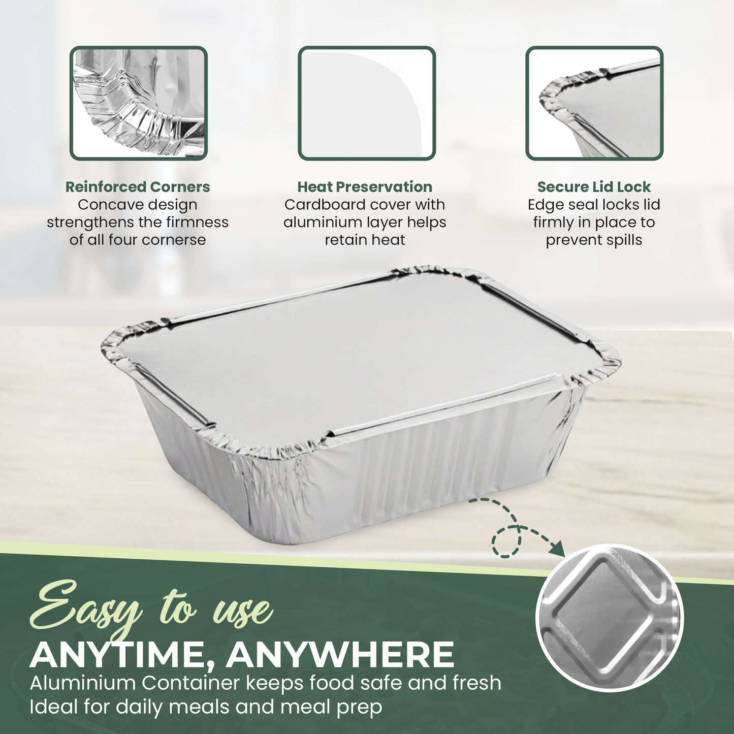 WHOLESALE BULK PACK  1000 Aluminium Foil Containers No.2 with Foil-Backed Lids – 410ml Capacity