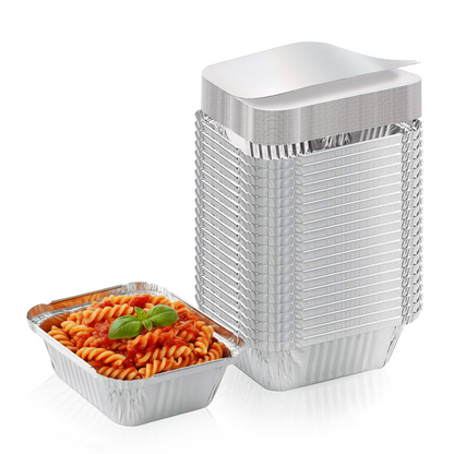 WHOLESALE BULK PACK  1000 Aluminium Foil Containers No.2 with Foil-Backed Lids – 410ml Capacity
