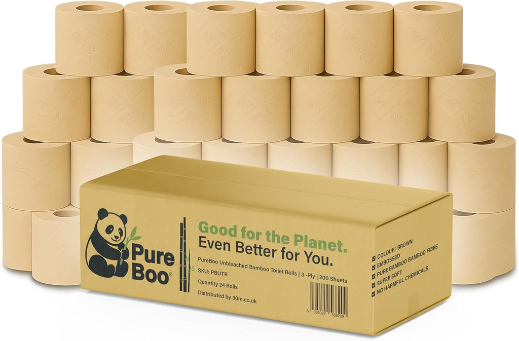 Pallet of 56 — Pure Boo® Unbleached Bamboo Toilet Rolls (24-Pack) | 3-Ply, 200 Sheets | Plastic-Free | Wholesale