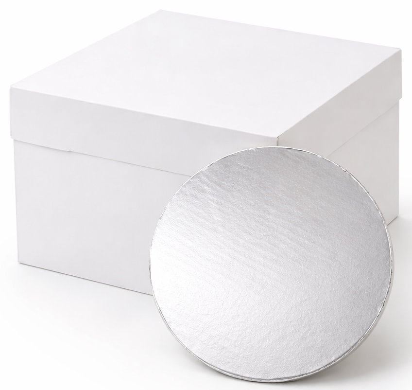 Case of 30 Natural Cuisine 14 Inch Square Cake Boxes with Silver Cake Boards | Wholesale Bulk Pack