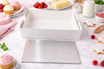 Case of 30 Natural Cuisine 16 x 12 Inch Rectangle Cake Boxes with Silver Cake Boards | Wholesale Bulk Pack