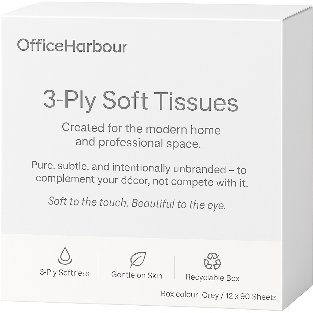 Wholesale Outer of 4 OfficeHarbour Luxury 3-Ply Facial Tissue Cases – 48 Boxes Total | 100% Virgin Pulp