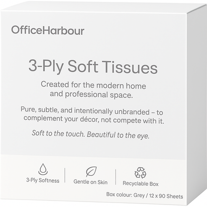 Wholesale Outer of 4 OfficeHarbour Luxury 3-Ply Facial Tissue Cases – 48 Boxes Total | 100% Virgin Pulp