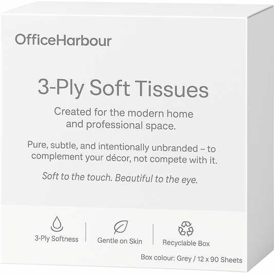 Wholesale Outer of 4 OfficeHarbour Luxury 3-Ply Facial Tissue Cases – 48 Boxes Total | 100% Virgin Pulp